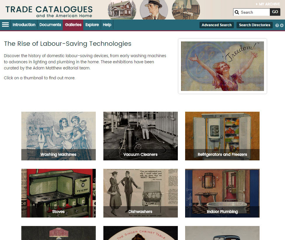 The 'Online Exhibition' landing page, showing thumbnails for all appliances featured.